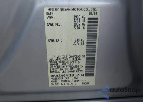 2015 Nissan Altima 2.5 Sv из США, поврежденный, VIN 1N4AL3AP5FC193204